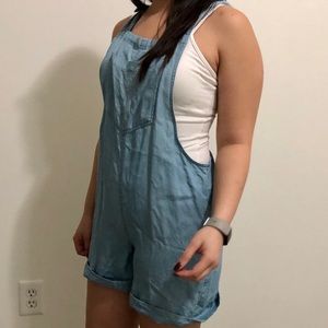 Soft denim boho shorts overalls